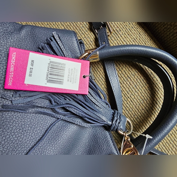 Vince Camuto Navy Blue leather Elva Satchel Handbag with crossbody strap NWT - Picture 10 of 16